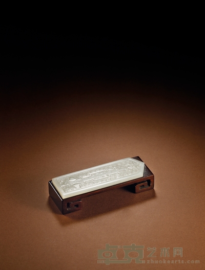清·红木嵌白玉圭墨床 高:2.2cm长:10.7cm宽:3.8cm