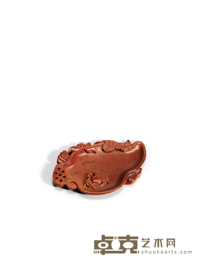 清·金星料荷蟹图香盘 高：0.8cm长：14.2cm宽：9.8cm