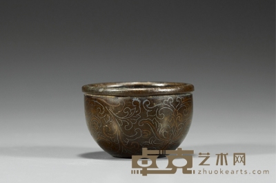 清·错金银莲花纹铜水盂 径5.9×3.7cm