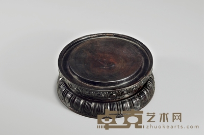 清·莲花纹圆形束腰紫檀木底座 径14cm 高5cm