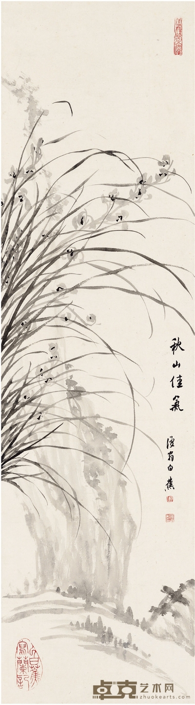 白 蕉 空谷幽兰图 99.5×27.5cm