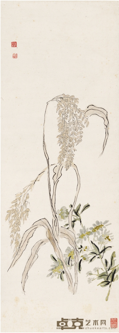 黄宾虹 野穗幽芳图 73×26cm