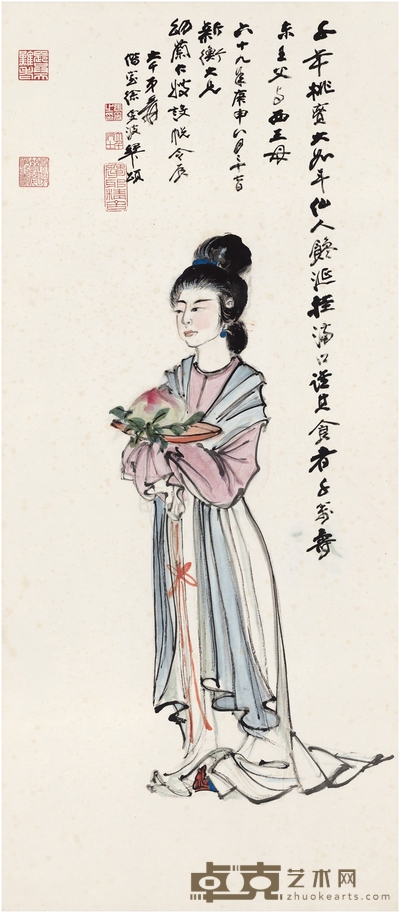 张大千 为王新衡夫妇作 献寿图 104.5×45.5cm