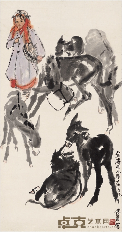 黄 胄 为刘金涛作 牧驴图 90.5×47.5cm
