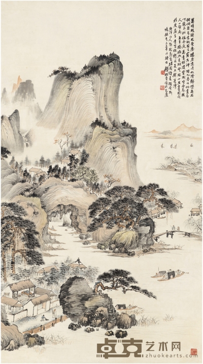 钱松嵒 湖山春色图 143×80cm 