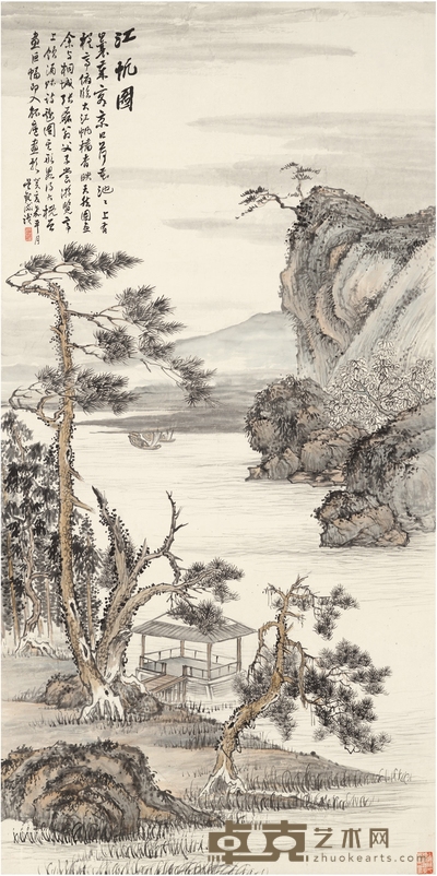 吴观岱 江帆图 148×74cm