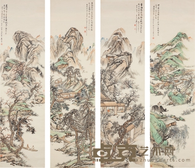 袁培基 山水四屏 171.5×45cm×4