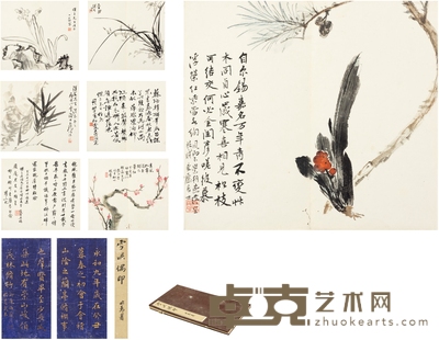 马万里 等 为张汉文作 花鸟书法册 29.5×26.5cm×7 22.5×11cm×2  