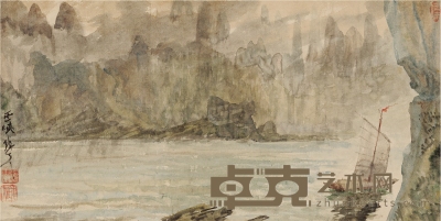 李铁夫  巫峡孤帆图 64×32cm 