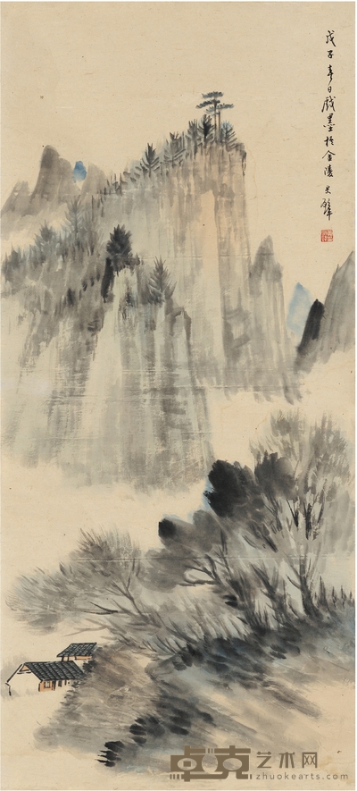 黄君璧  云山林舍图 96.5×43.5cm