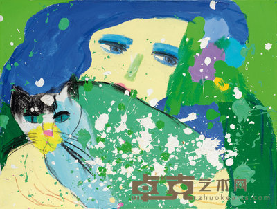 丁雄泉 抱猫少女 60×80cm