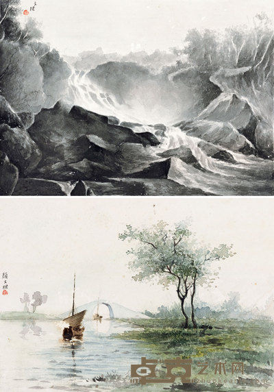 颜文樑 风景 20.8×29cm×2
