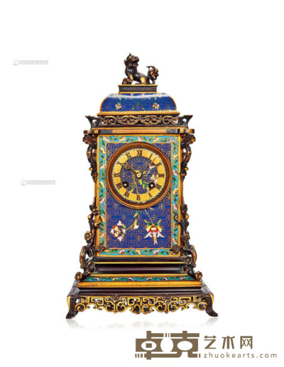 法国 铜质珐琅雕花机械座钟 报时功能 高度约为36.5cm