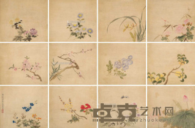 金曜 1729年作 花卉三挖四屏 条屏 （四屏） 22.5×26cm×12