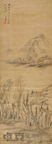 陆广明 1644年作 秋山静树 立轴 140×51cm