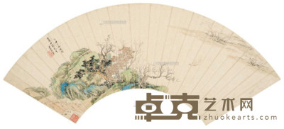 王翚 1685年作 青绿山水扇 镜心 17×55cm