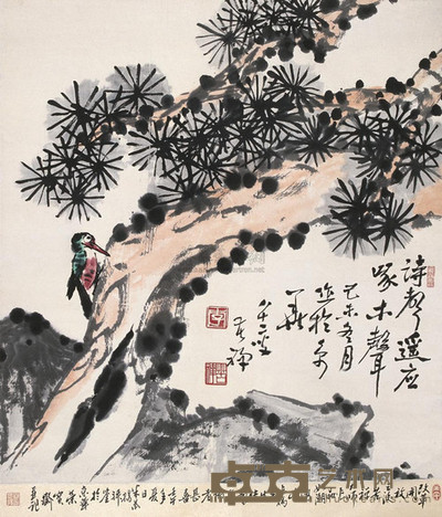李苦禅 1979年作 啄木鸟 立轴 76×69cm