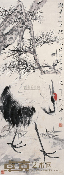 唐云 1950年作 鹤寿图 立轴 137×50cm