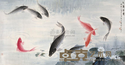 吴青霞 1980年作 九鱼吉庆 镜心 80×155cm