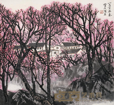 白雪石 1977年作 江南之景 立轴 44×48cm