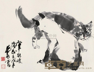 黄胄 1982年作 双猫 镜心 35×46cm