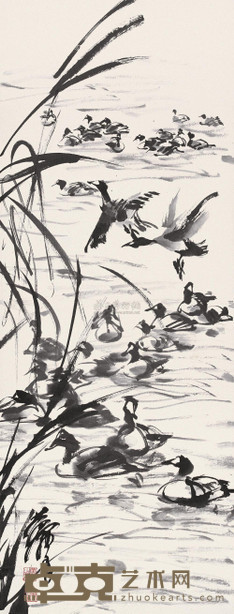 黄胄 鸭雁图 立轴 90×35cm