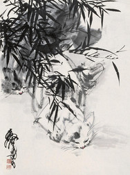 黄胄 猫趣图 镜心