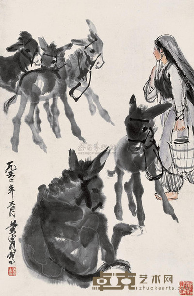 黄胄 1962年作 牧驴图 立轴 65×44cm