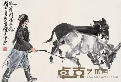 黄胄 1978年作 牧驴图 立轴 46×67cm