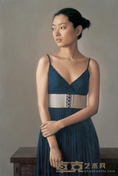 张少航 2007年作 穿蓝裙子的女孩 90×60cm
