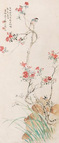 王师子 花鸟 立轴