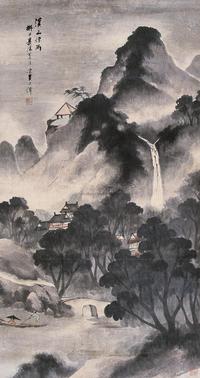 吴石僊 溪山烟雨 立轴