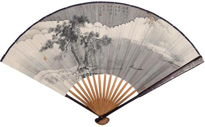 溥心畬 江雪泛舟 成扇