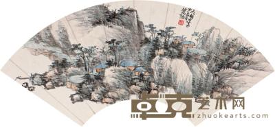 萧愻 1924年作 秋林节舍 扇面 18.5×51cm
