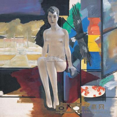 陈皖山 1990年作 带鹰的人体 100×100cm