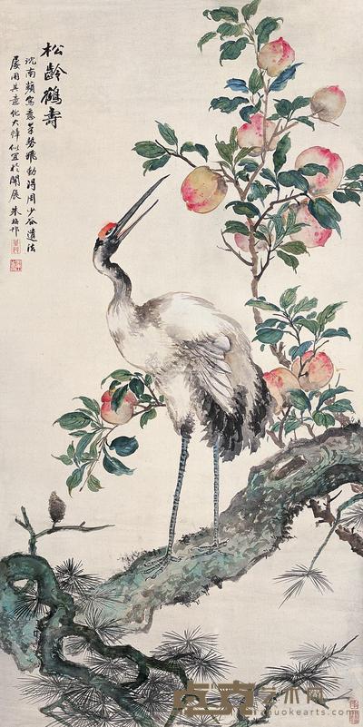 朱梅邨 松龄鹤寿 立轴 134×67cm