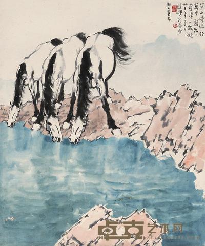 徐悲鸿 1944年作 饮马图 镜心 80×67cm