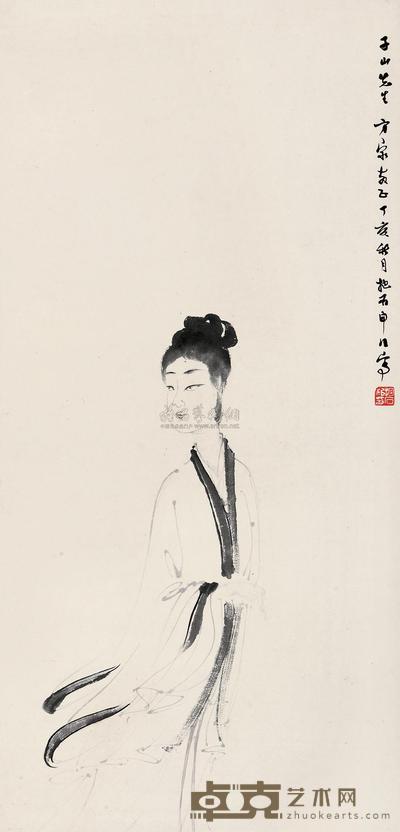 傅抱石 1947年作 仕女 镜心 65×32cm