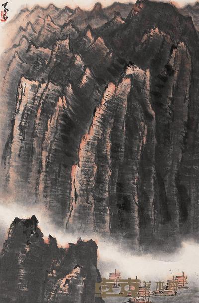 李可染 20世纪约60年代作 雄岳轻舟图 立轴 68×45cm