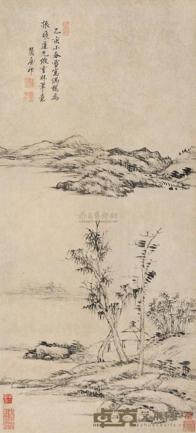 王原祁 仿倪云林山水 立轴 76×34cm