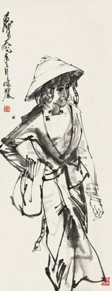黄胄 1987年作 瑞丽少女 镜心