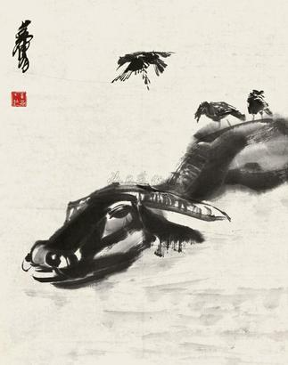 黄胄 水牛 镜心