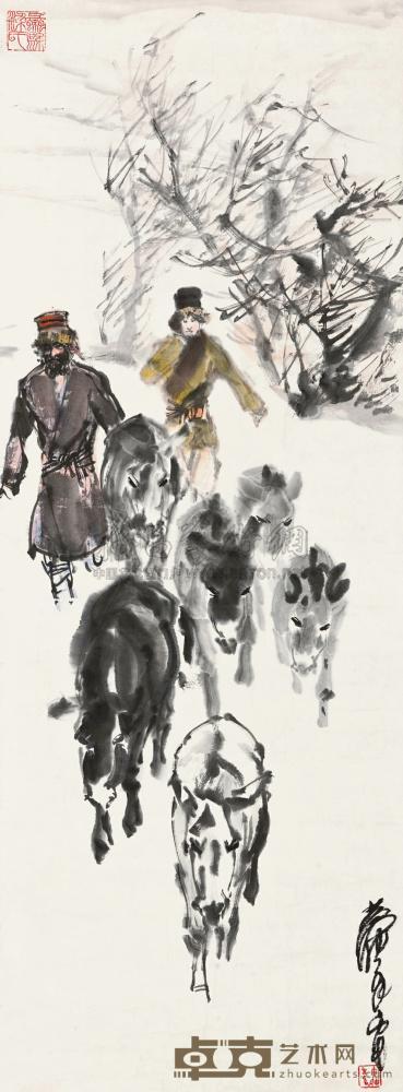 黄胄 放牧图 镜心 102×38cm