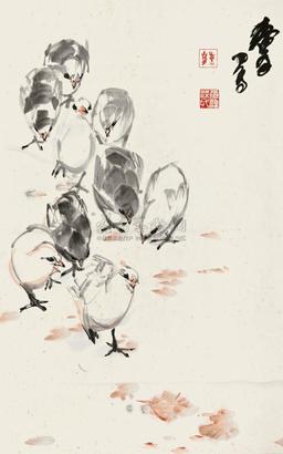 黄胄 雏鸡图 立轴