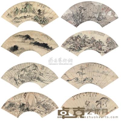 钱杜 王原祁 等 扇面 （八帧） 扇面 18×52cm×8