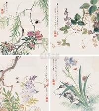 沙馥 1877年作 花鸟 四屏