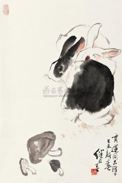 刘继卣 1979年作 双兔图 立轴