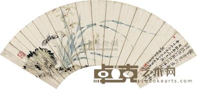 叶傅植 林芝兰花 扇面 18×53cm
