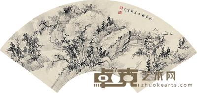 陆松云 松泉侧杖图 扇面 18×50cm