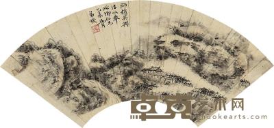 陆恢 1895年作 林泉古寺 扇面 17×48cm